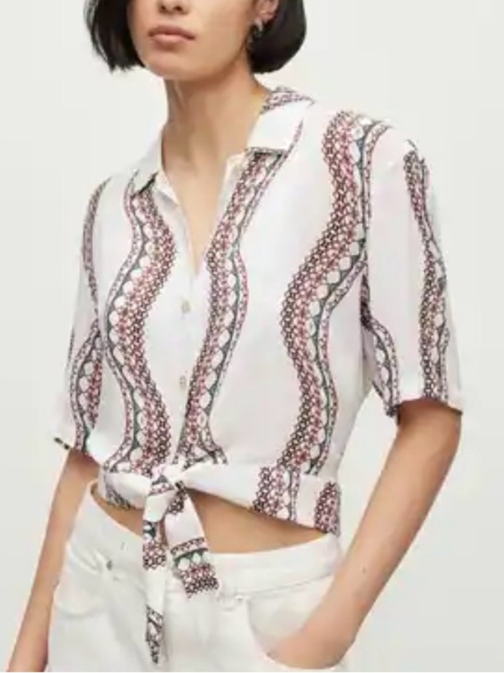 All Saints Leticia Shirt Cropped Button Up Short Sleeve‎ Front Tie 12